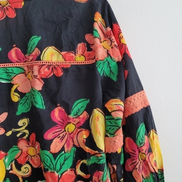 ModaPosa Black & Red Citrus Floral Leola Puff-Sleeve Top Shirt - Picture 11 of 12